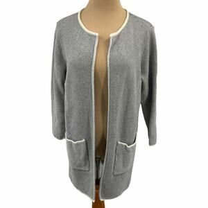Chocolat Womens Open Front Duster Sweater Gray Marled Long Sleeve Wool Pockets L